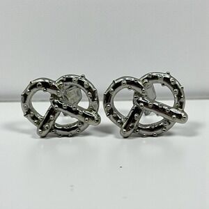 Pretzel Cufflinks Vintage Silver Tone Pat Pend Salty Food Snack Humor Movie Date